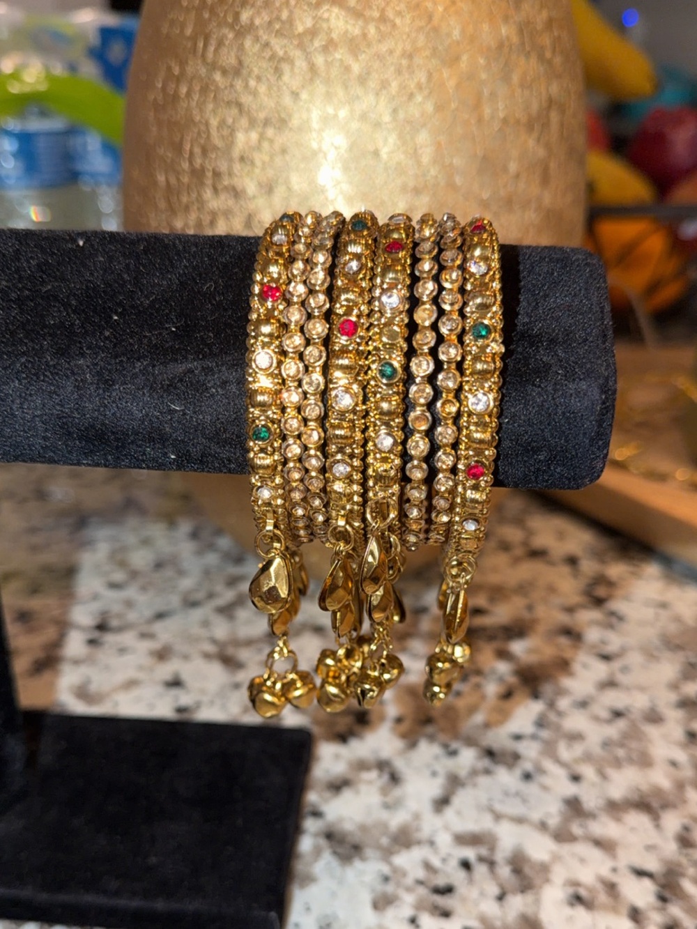 Gold-tone Women's Bangle Bracelet Set with Colored Accents